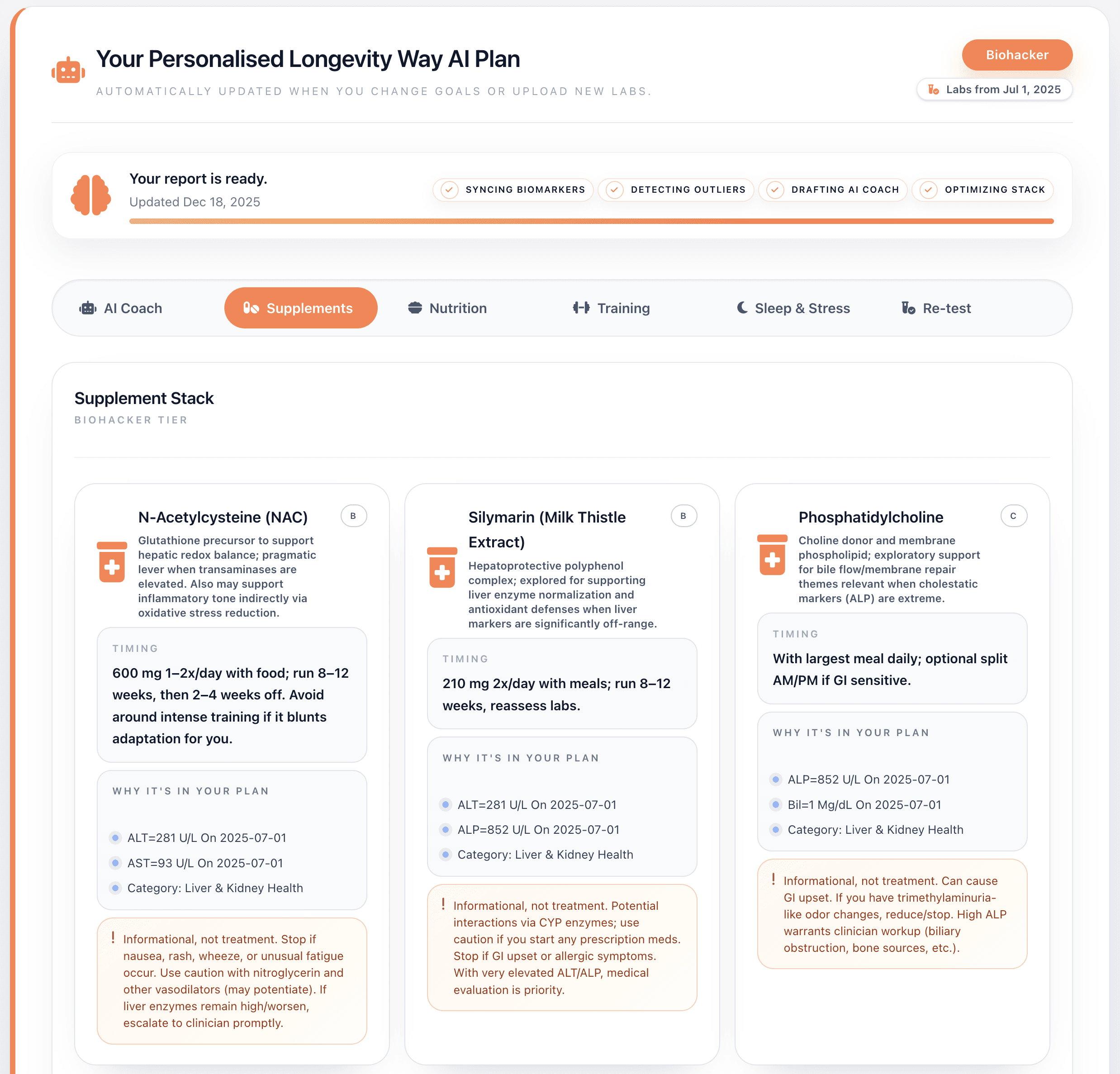 Sample LongevityMate report