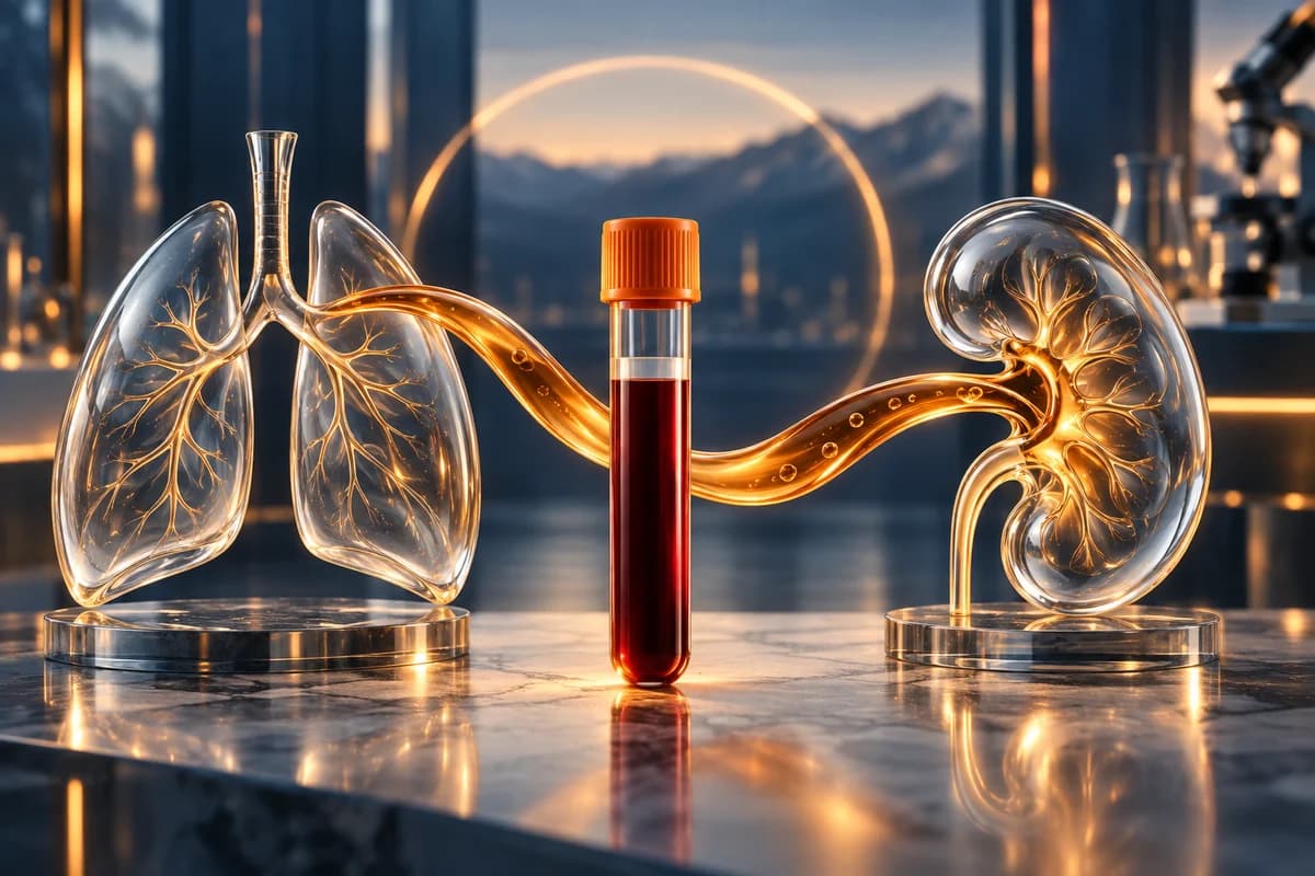 Conceptual lung, kidney and blood sample for bicarbonate testing