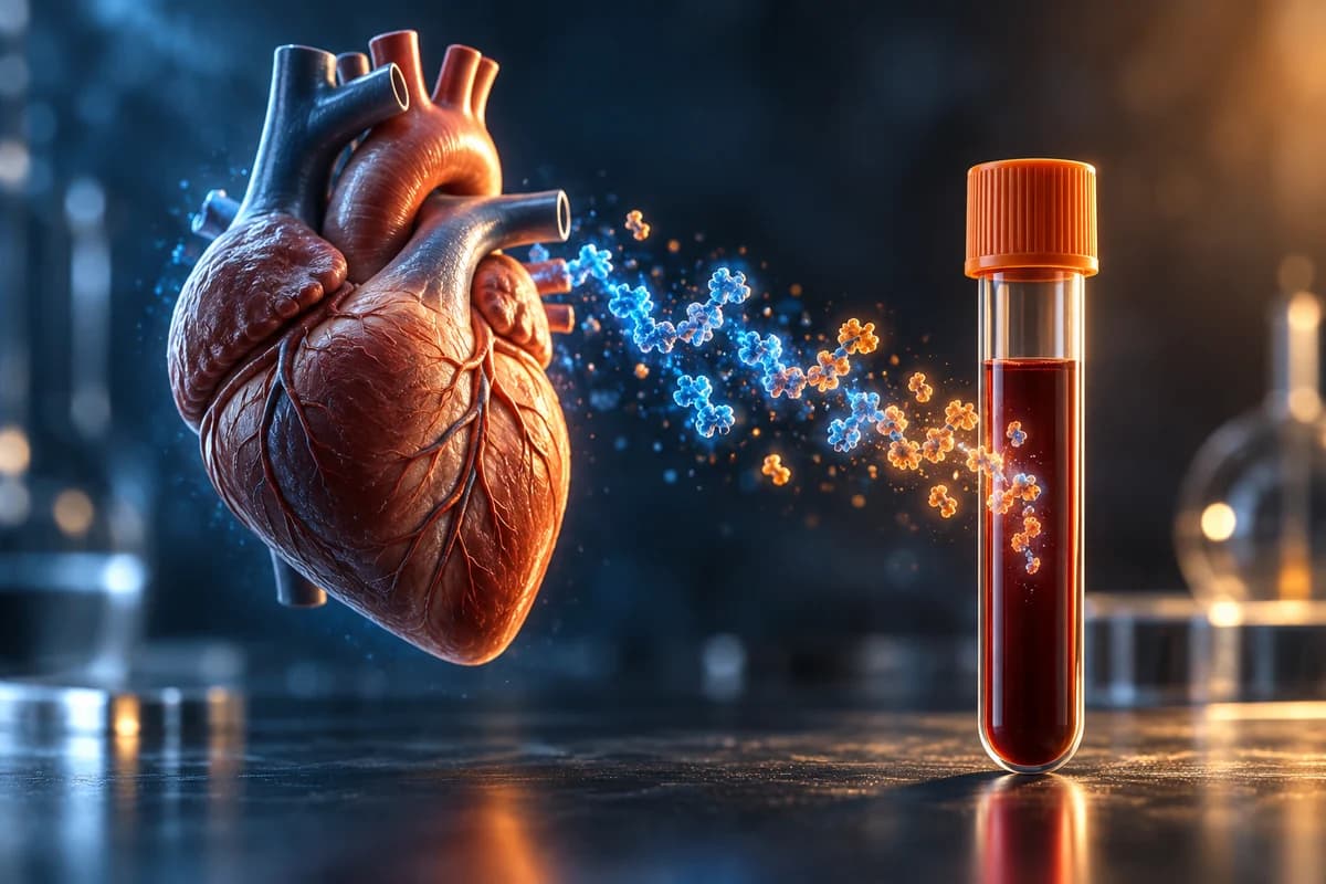 Conceptual heart and blood sample for BNP and NT-proBNP testing