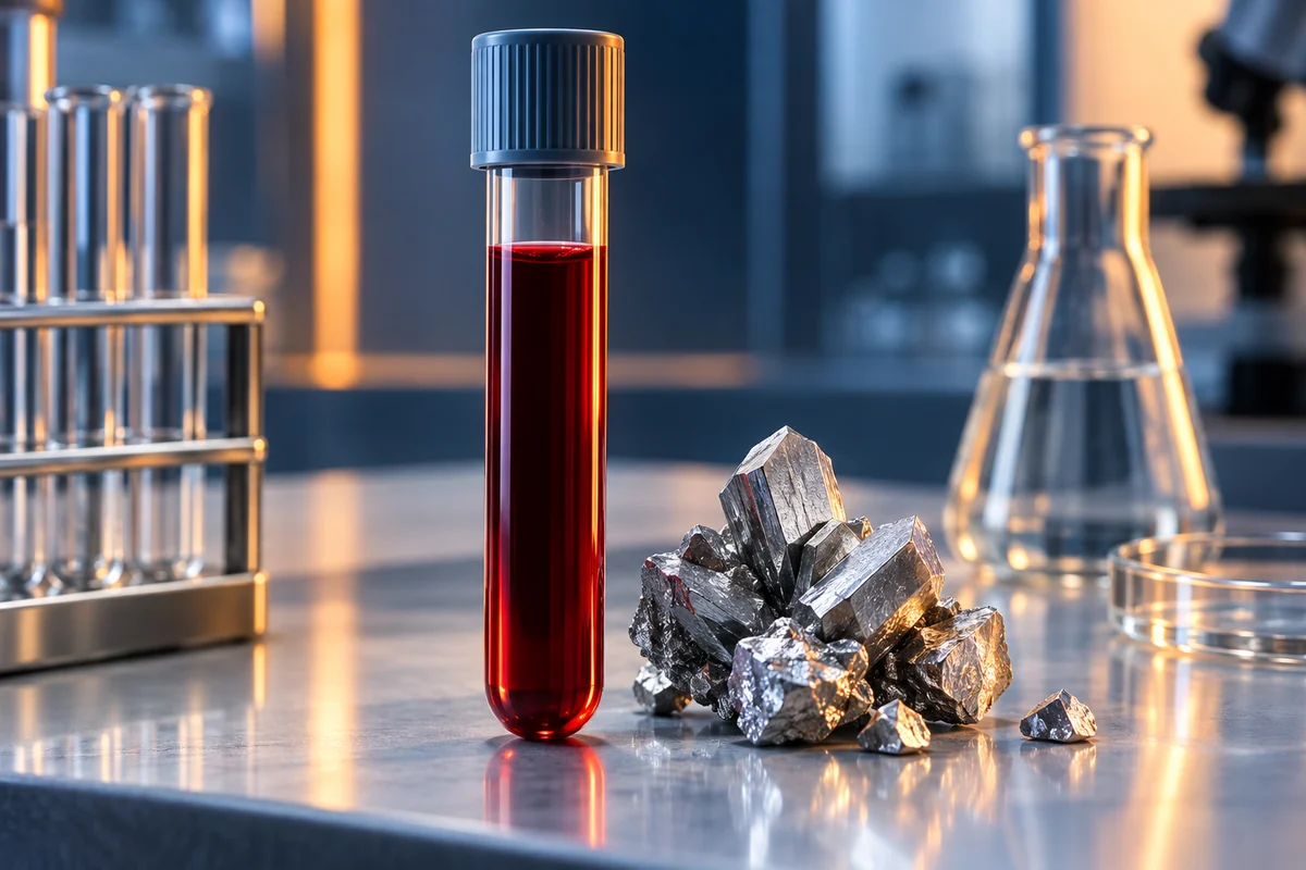 Blood sample and zinc crystals representing a zinc blood test