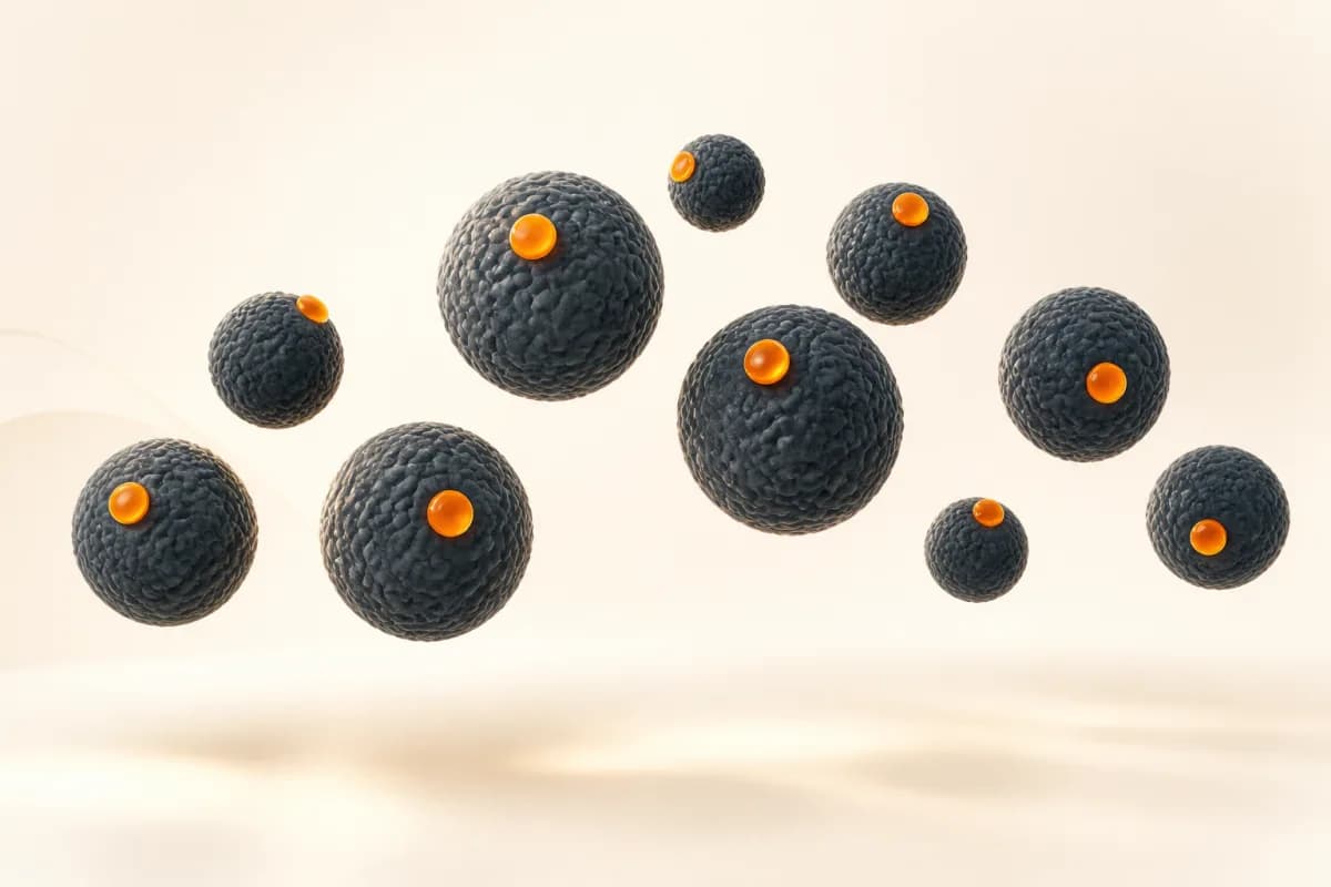 Conceptual ApoB-containing lipoprotein particles, each shown with one orange protein marker