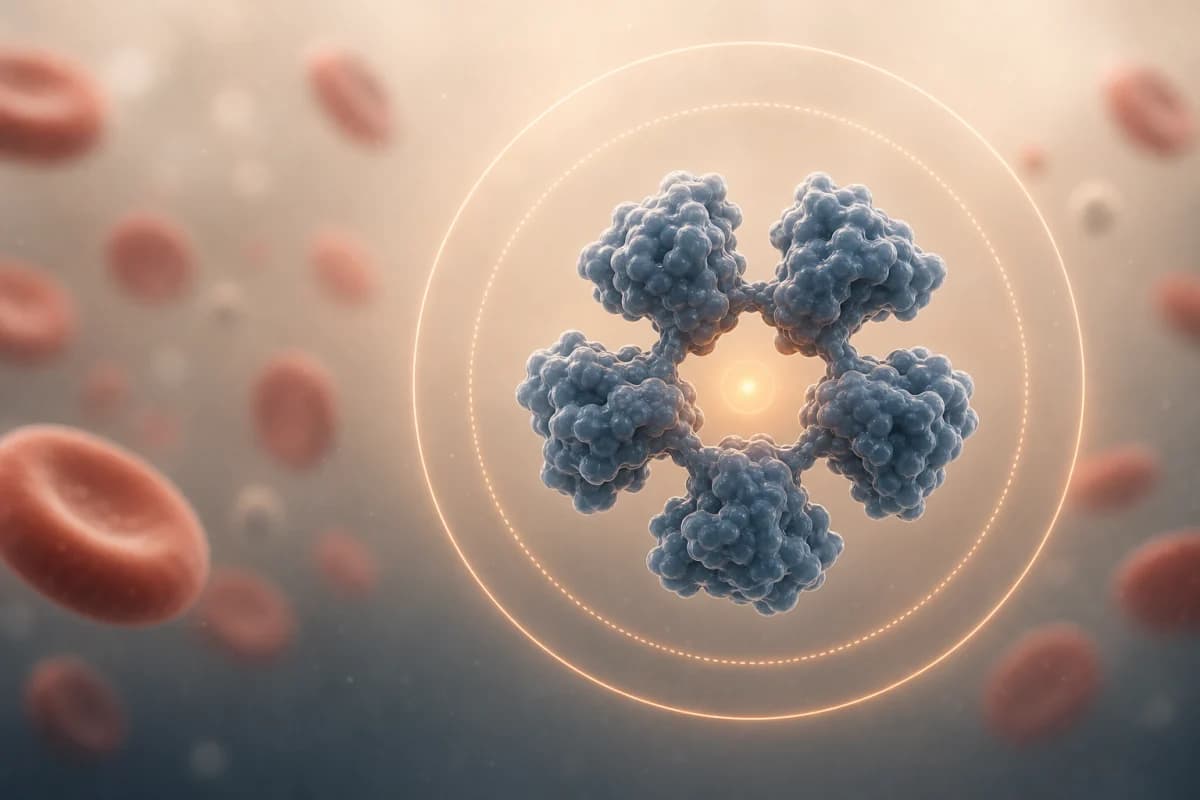 Abstract scientific illustration of C-reactive protein and an inflammation signal
