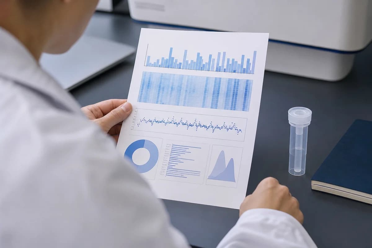 Laboratory DNA methylation report displayed beside a sealed saliva collection kit