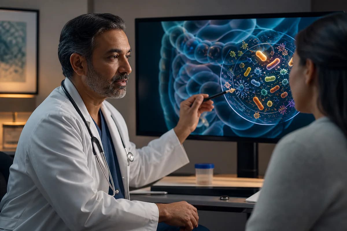 Gastroenterology consultation explaining screened microbiota products and recurrent C difficile treatment