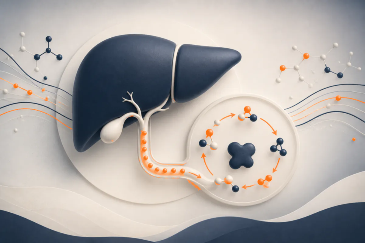 Abstract liver and bile pathway with gamma-glutamyl transferase activity in cream, deep slate and LongevityMate orange