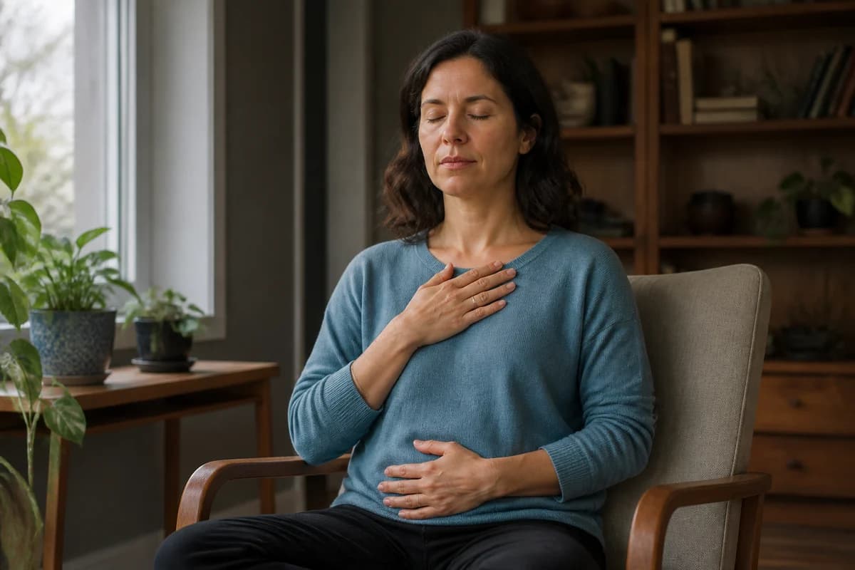 Adult practicing a gentle seated loving kindness meditation in daylight