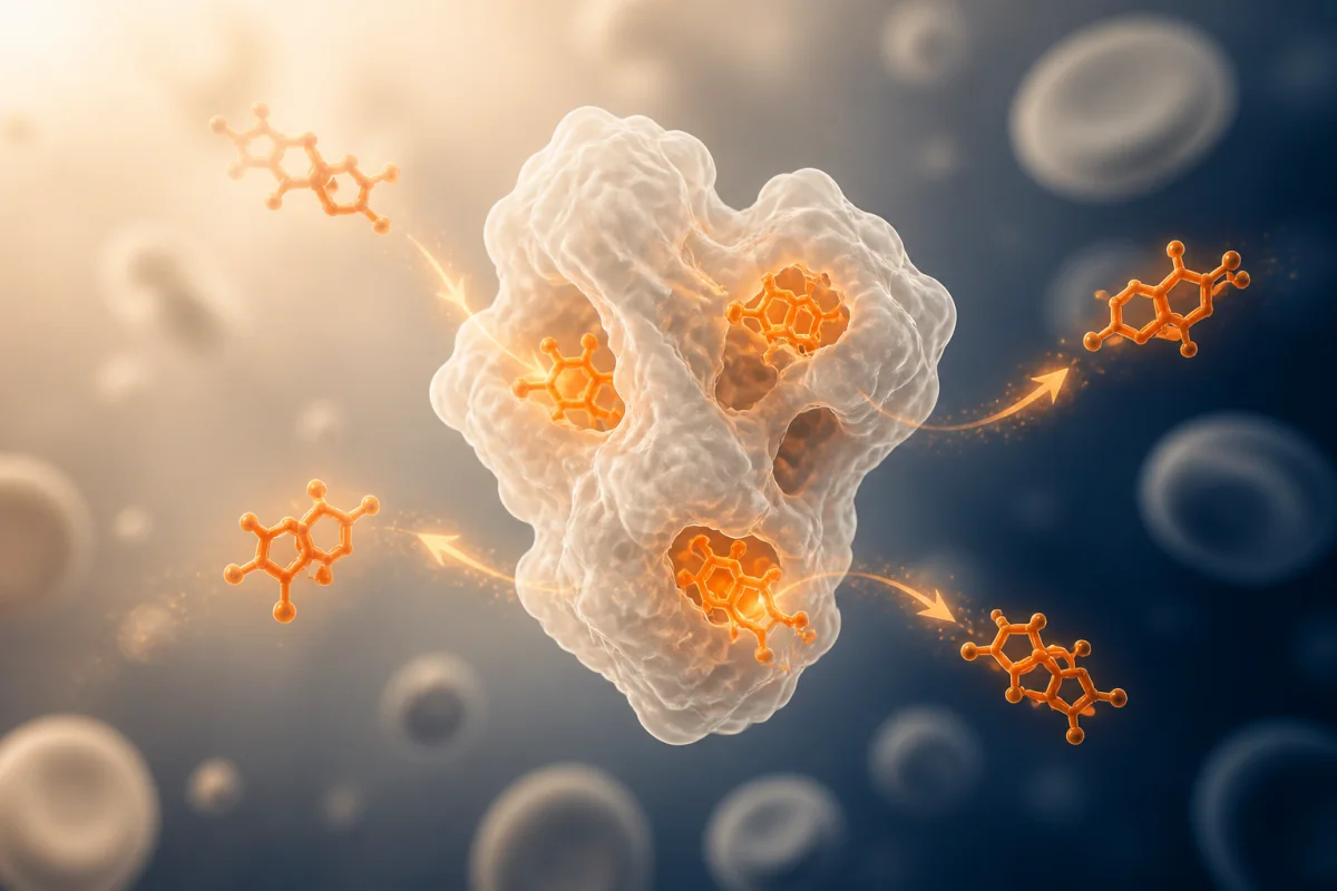 Abstract hormone molecules moving between a binding protein and the bloodstream