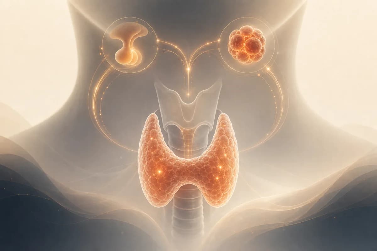 Calm abstract artwork representing pituitary and thyroid feedback in a TSH blood test