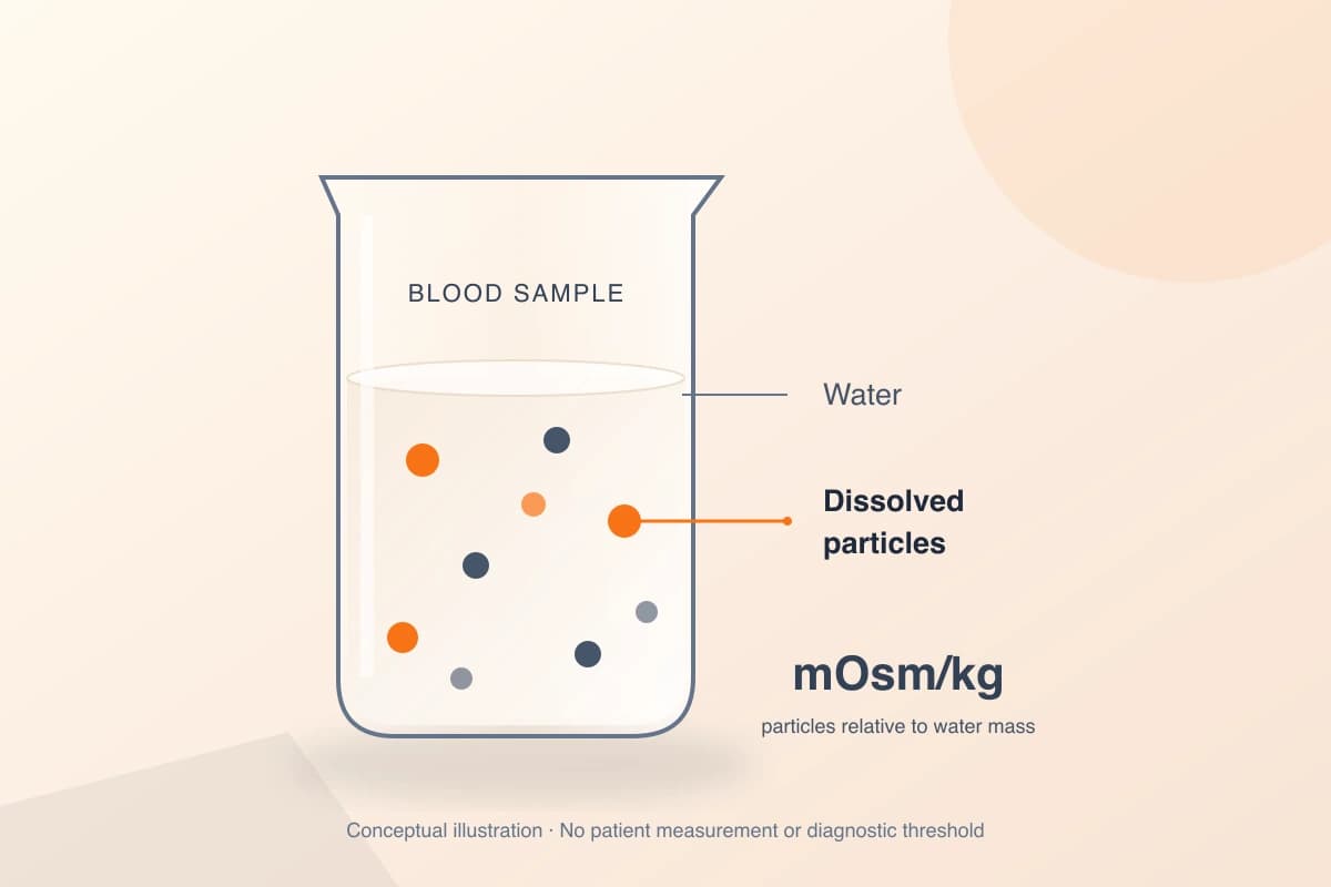 Original diagram showing dissolved particles relative to water, the concept behind blood osmolality.