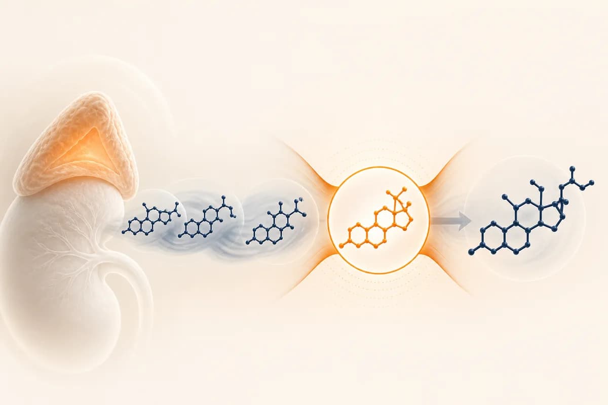 Abstract adrenal steroid pathway highlighting the conversion from 11-deoxycortisol to cortisol