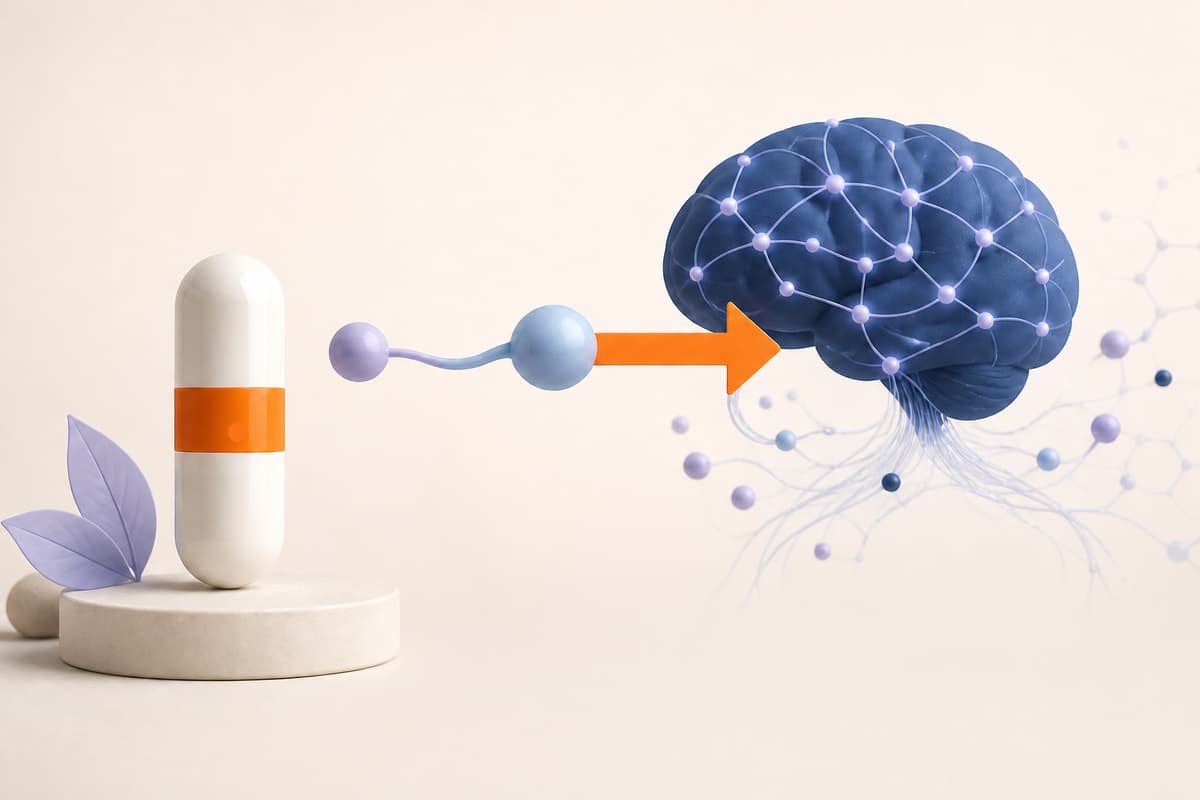 A capsule beside a small precursor pathway leading to a navy brain and neural network