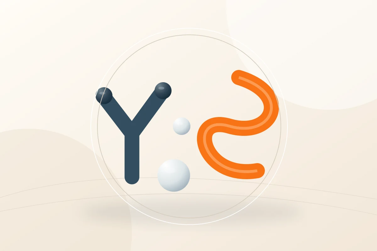 Abstract scientific illustration of layered blood-protein shapes and a laboratory analysis pathway in cream, deep slate and orange, with no embedded text