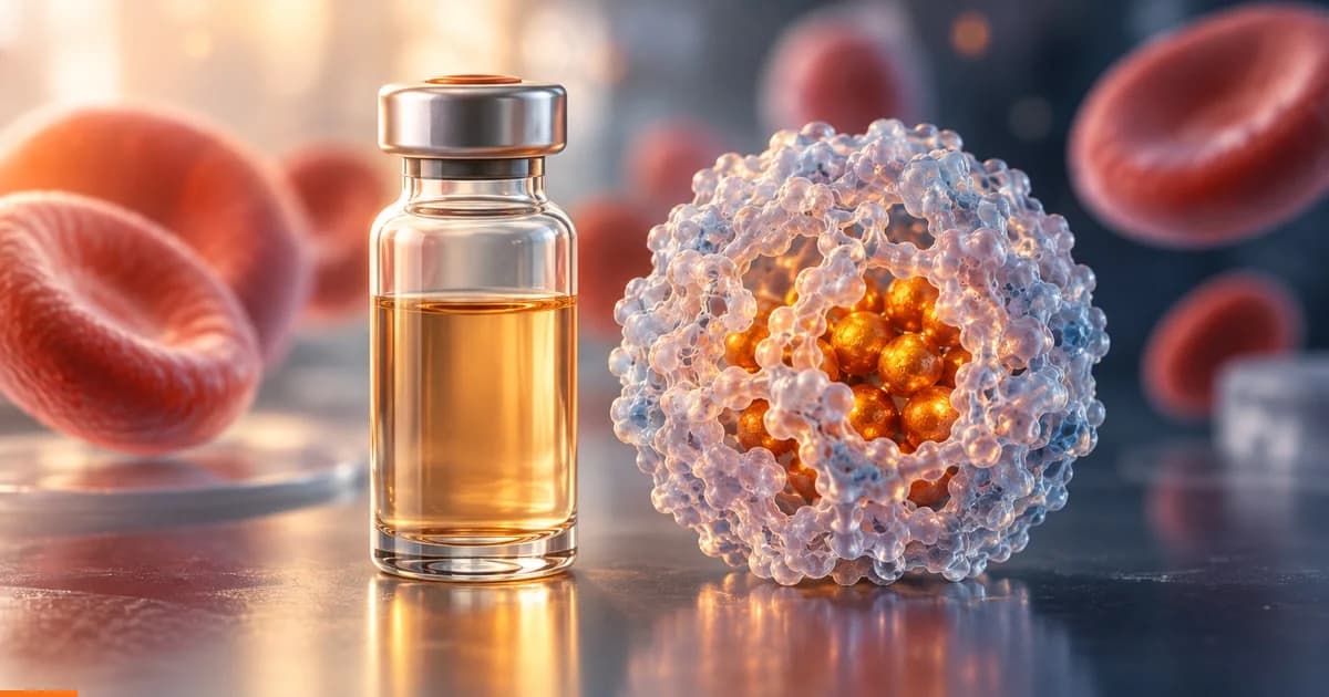 Conceptual ferritin protein beside a blood sample used to measure iron stores