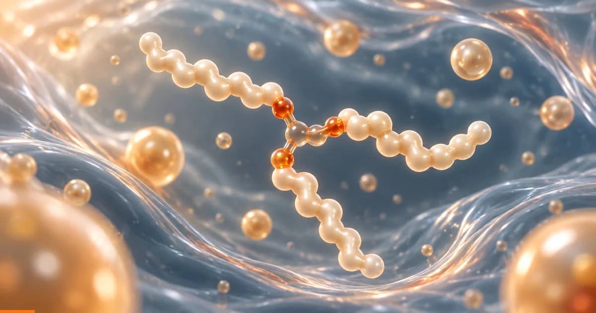 Conceptual triglyceride molecule with three fatty acid chains in a blood-test setting